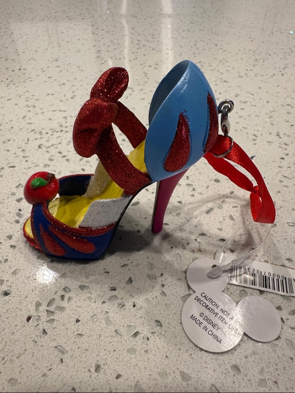Disney Snow White Heel Ornament - Red, Blue, Yellow and white with tags.